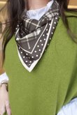 Plaid & Polka Border Triangle Silk Neckerchief Deep Khaki
